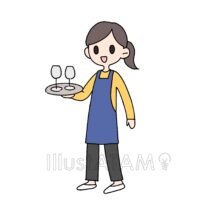 おしゃれなカフェ店員,エプロン,グラス,レストラン,働く,女性,店員,飲食店のイラスト素材