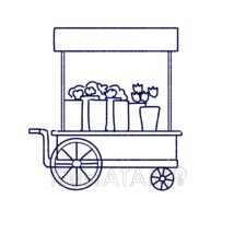 おしゃれな花屋,お店,モノクロ,屋台,植物,線画,花,花屋のイラスト素材