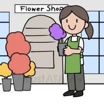 お花屋さん,エプロン,お店,働く,女性,店員,植物,花,花屋のイラスト素材