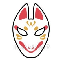 お面（キツネ・カラー）,お祭り,お面,キツネ,和風のイラスト素材