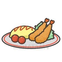 かわいいお子様ランチ（オムライス・エビフライ）,エビフライ,オムライス,お子様ランチ,かわいいのイラスト素材