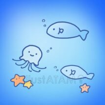 かわいいゆるい水族館の魚,かわいいクラゲ,かわいい海の生き物,かわいい魚,クラゲ,水族館,海,海の生き物,魚のイラスト素材