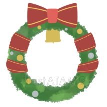 かわいいクリスマスリース,アイコン,クリスマス,リース,リボン,冬,水彩風のイラスト素材