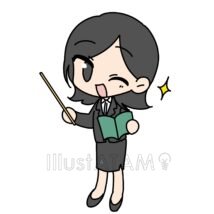 かわいい先生,3頭身,ウィンク,かわいい,スーツ,先生のイラスト素材