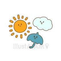 かわいい天気,かわいい太陽,キャラクター,傘,天気,雨,雲のイラスト素材