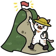 かわいい登山,かわいい,ハイキング,三毛猫,旗,猫,登山のイラスト素材