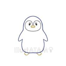 かわいい簡単なペンギン（線画・青色）