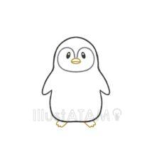 かわいい簡単なペンギン（線画・黒色）