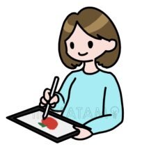 タブレットでお絵かき,お絵かき,タブレット,女性,趣味のイラスト素材