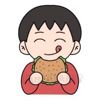 ハンバーガーを食べてる,ハンバーガー,ランチ,人物,子供,男の子,笑顔,食べるのイラスト素材