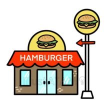 ハンバーガー屋さん,お店,かわいい,ハンバーガー,外観,建物,看板のイラスト素材