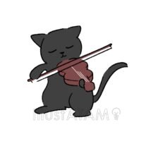 バイオリンを弾く猫,かわいい黒猫,バイオリン,猫,黒猫のイラスト素材