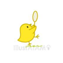 バドミントンをするひよこ