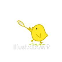 バドミントンをするひよこ