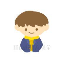 パーカーの上にブレザーを着た男子