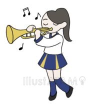ブラスバンド,トランペット,全身,制服,女の子,楽器,趣味,音楽のイラスト素材