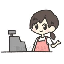 レジ店員,アルバイト,エプロン,スーパー,レジ,女性,店員のイラスト素材