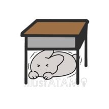 地震で机の下に隠れる