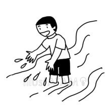 川遊び（白黒）