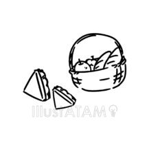 手書きのピクニック,おでかけ,かご,ピクニック,モノクロのイラスト素材