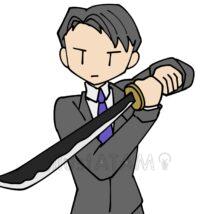 日本刀を持つスーツ男子