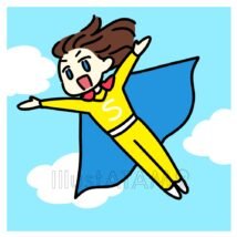 空を飛ぶ,ジャンプ,ヒーロー,マント,女性,青空,飛ぶのイラスト素材