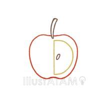 簡単なりんご（線画・赤色）