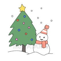 簡単な冬休み,イベント,クリスマス,クリスマスツリー,冬,冬休み,簡単な雪だるま,雪だるまのイラスト素材