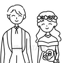 結婚式の似顔絵,ウェディング,カップル,ドレス,似顔絵のイラスト素材
