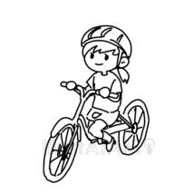 自転車に乗ってる,おでかけ,ヘルメット,子供,小学生,白黒,自転車のイラスト素材