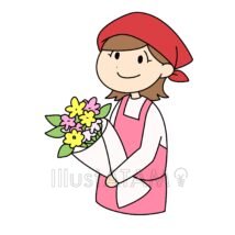 花屋の女の子,エプロン,女性,店員,植物,笑顔,花,花屋,花束のイラスト素材