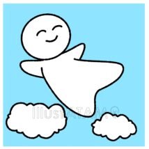 飛ぶ人,キャラクター,ピクトグラム,リラックス,笑顔,雲,青空,飛ぶのイラスト素材
